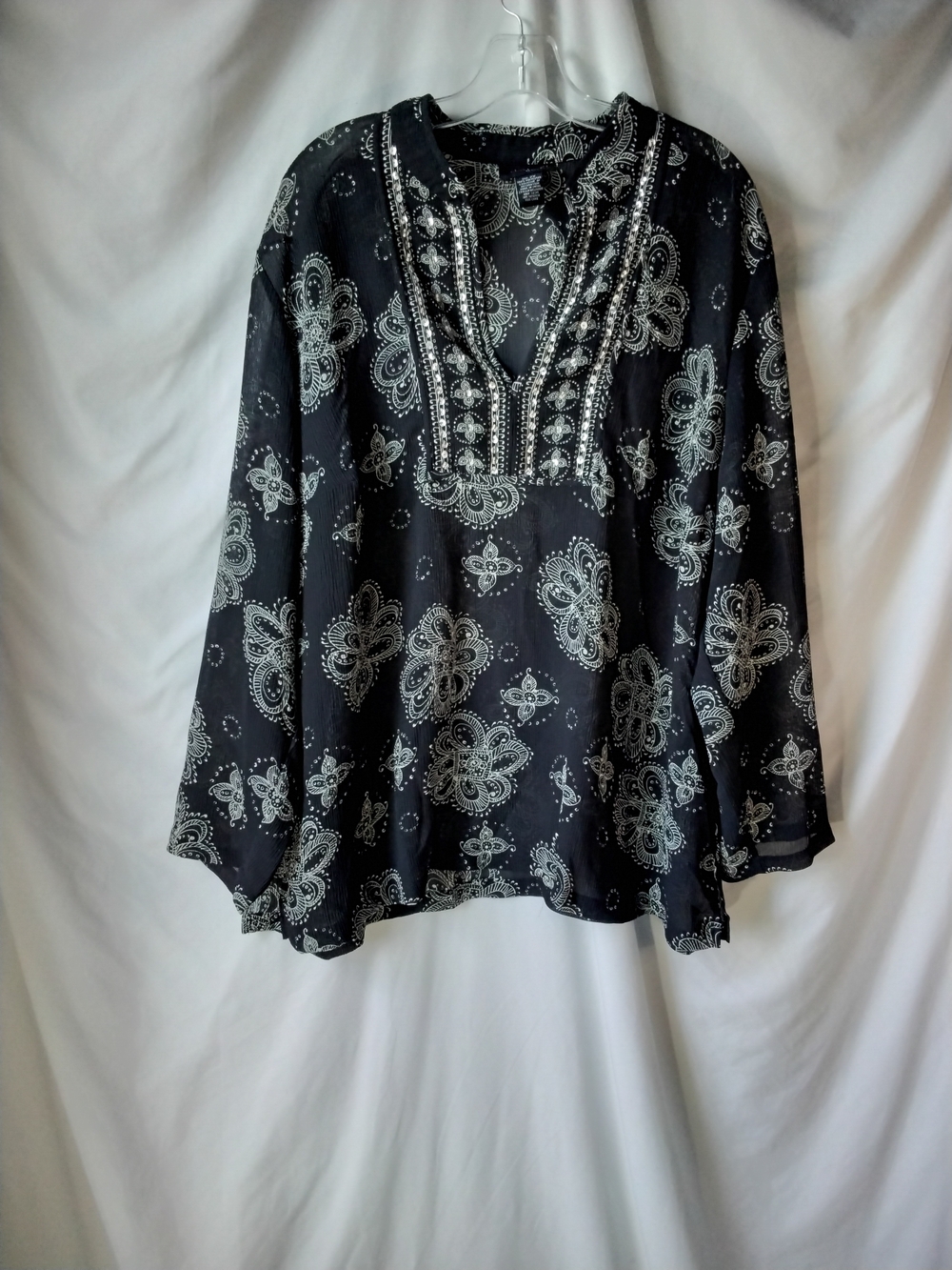 Paisley Embellished V-Neck Tunic - Black